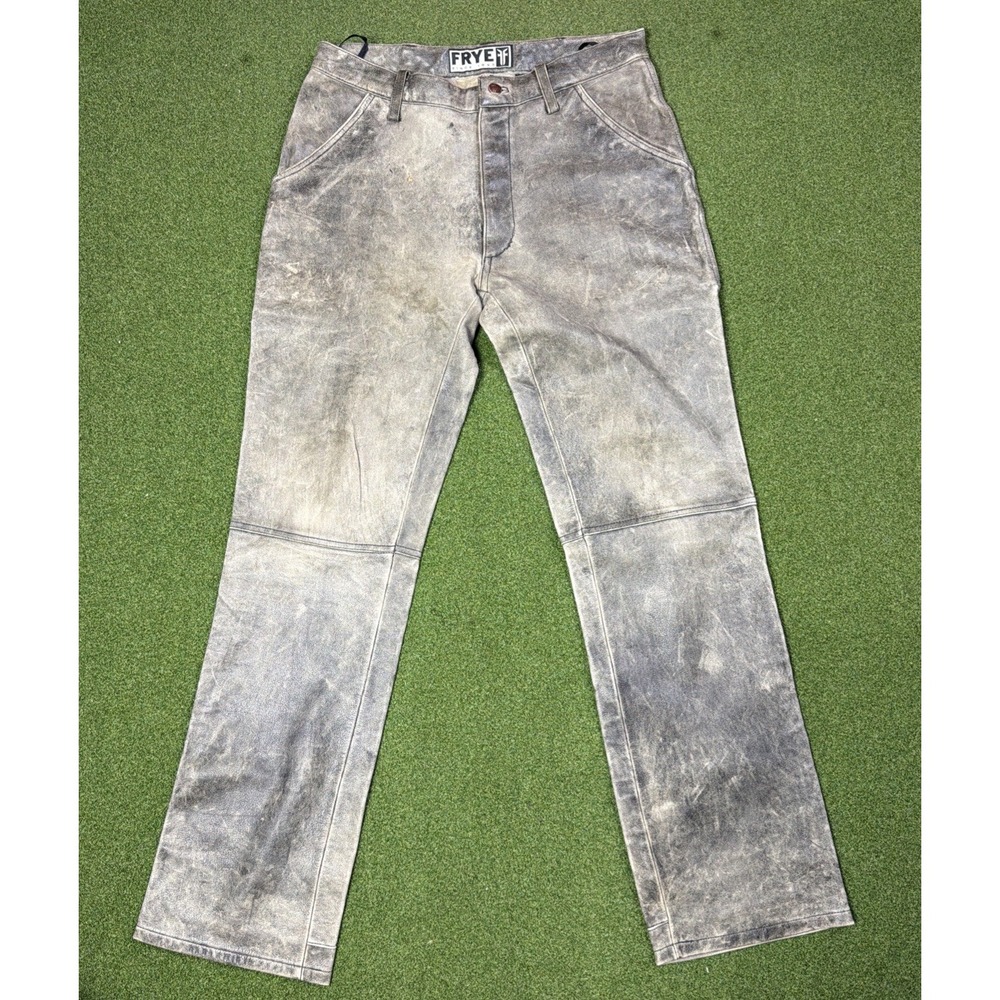 Frye Leather Leather Motorcycle Pants 32x31 Distressed Men VTG